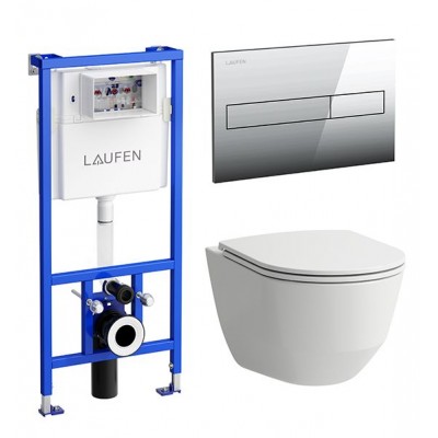 SET Унитаз с инсталляцией Laufen Pack  PRO RIMLESS С СИДЕНЬЕМ И КЛАВИШЕЙ, 869966000000R